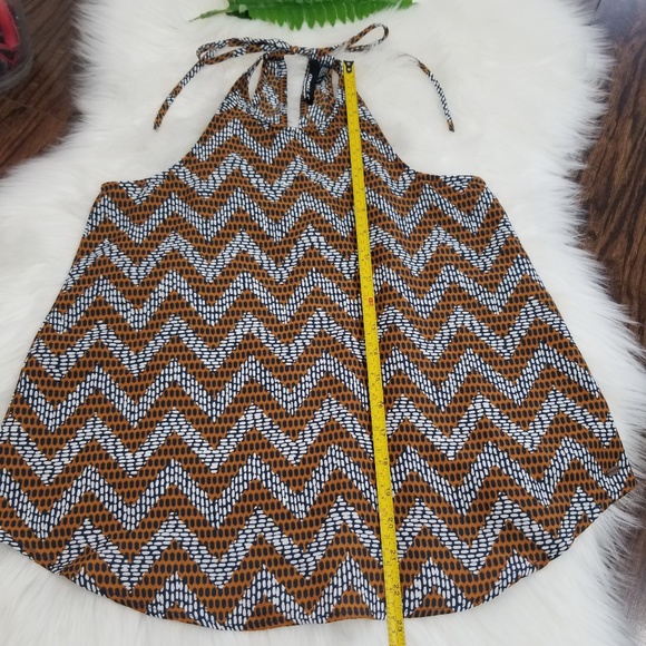 O'Neill Blue Geometric White Blue Brown Pattern Halter Skater Tank Top Neck Tie - Picture 5 of 8